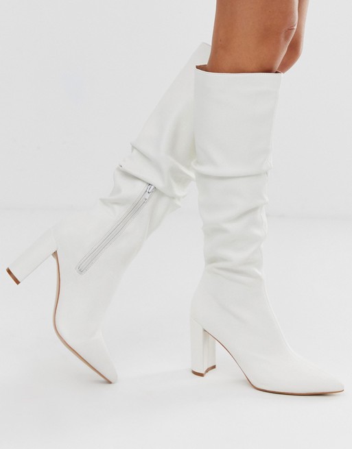 Public Desire Mine white slouch knee boots | AS