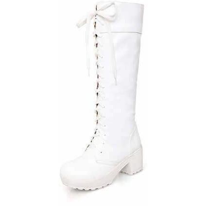 Lace Up Leather Knee High Over The Knee White Winter Boots for .