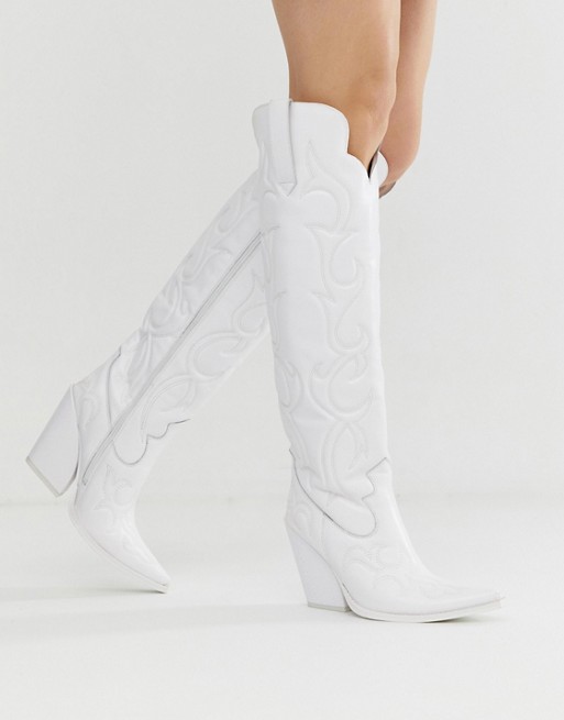 Jeffrey Campbell white knee high western leather boots | AS