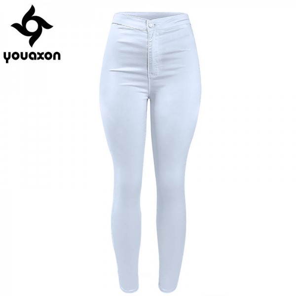 Youaxon Women High Waist Classic White Denim Jeans Stretch Skinny .