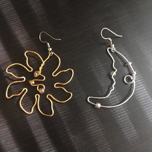 Jewelry | Sun And Moon Wire Earrings Gold Silver | Poshma