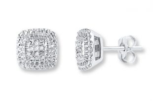 Diamond Earrings 1/20 ct tw Round-cut Sterling Silver | Womens .