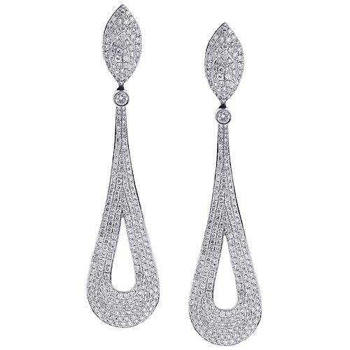 Womens Diamond Pave Drop Earrings 14K White Gold 5.74 ct 3 in