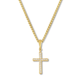Diamond Cross Necklace 1/15 ct tw Round-cut 10K Yellow Gold .