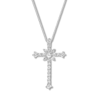 Cross Necklace Lab-Created White Sapphires Sterling Silver .