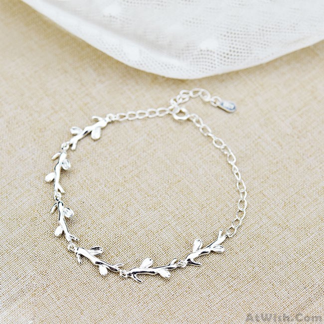 Creative Forest Style Leaves Branch Silver Bracelet Lover Gift .
