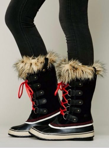 Free People Womens Sorel Joan of Arctic Boots Size 9 Black Sail .