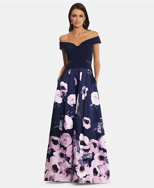XSCAPE Off-The-Shoulder Floral-Print Gown & Reviews - Dresses .