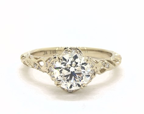 1.51 Carat Round Cut Vintage Engagement Ring in 14K Yellow Gold .