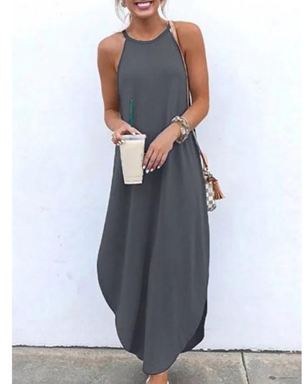 Solid Halter Holiday Maxi Dresses in 2020 | Beautiful maxi dresses .