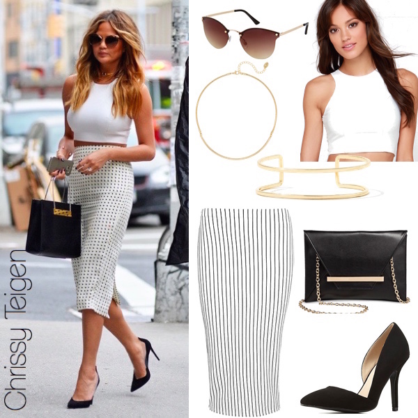Summer Chic: Chrissy Teigen's Printed Skirt and Crop Top Look for .