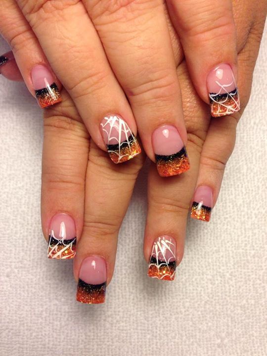 Cute :)) | Halloween acrylic nails, French nail designs, Halloween .