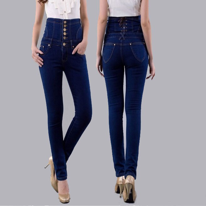Fashion Vintage Women's Empire Waist Jeans Woman Skinny Super High .