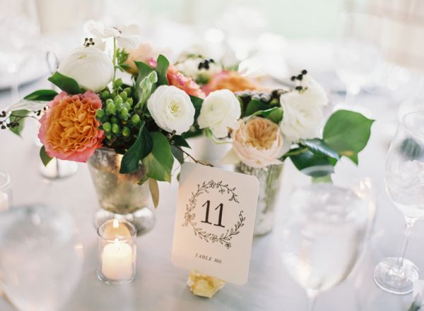 Simple Floral Wedding Centerpieces in Mercury Glass Vas