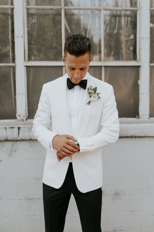 White tux for groom - modern #groom outfit idea - white tux jacket .