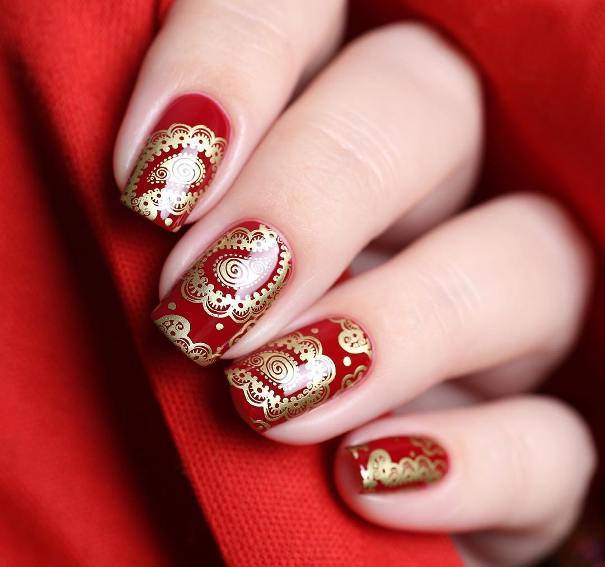 50 Luminous Red and Gold Nail Designs ❤️💅💛 - Be Modi