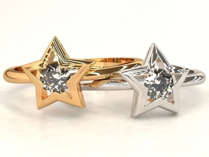 Star shape ring with round gemstone | 3D Print Model | Jewelry .