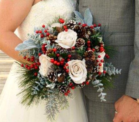 Natural, Burlap, Pine cones, Berries Stunning Bridal Bouquet .