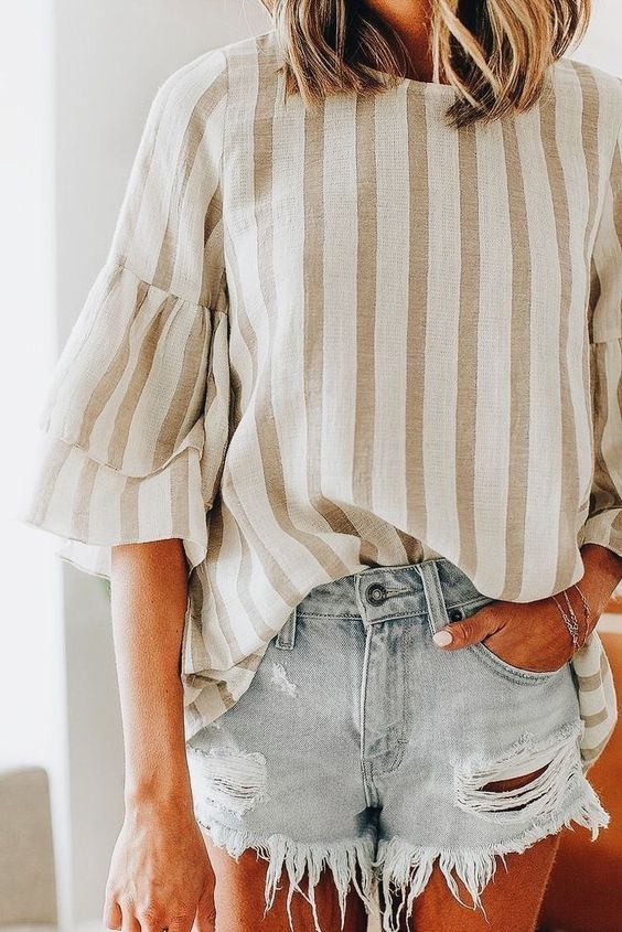 cute summer outfit ideas for women. cutoff shorts and stripe top .
