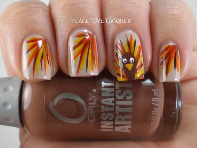 Fancy Turkeys by Peace, Love, Lacquer | Thanksgiving nail art .