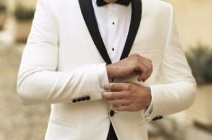 White Groom Tuxedos Men Wedding Suits Black Shawl Lapel and Pants .