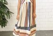 Women's Midi Dress with Halter Style Neckline - Multicol