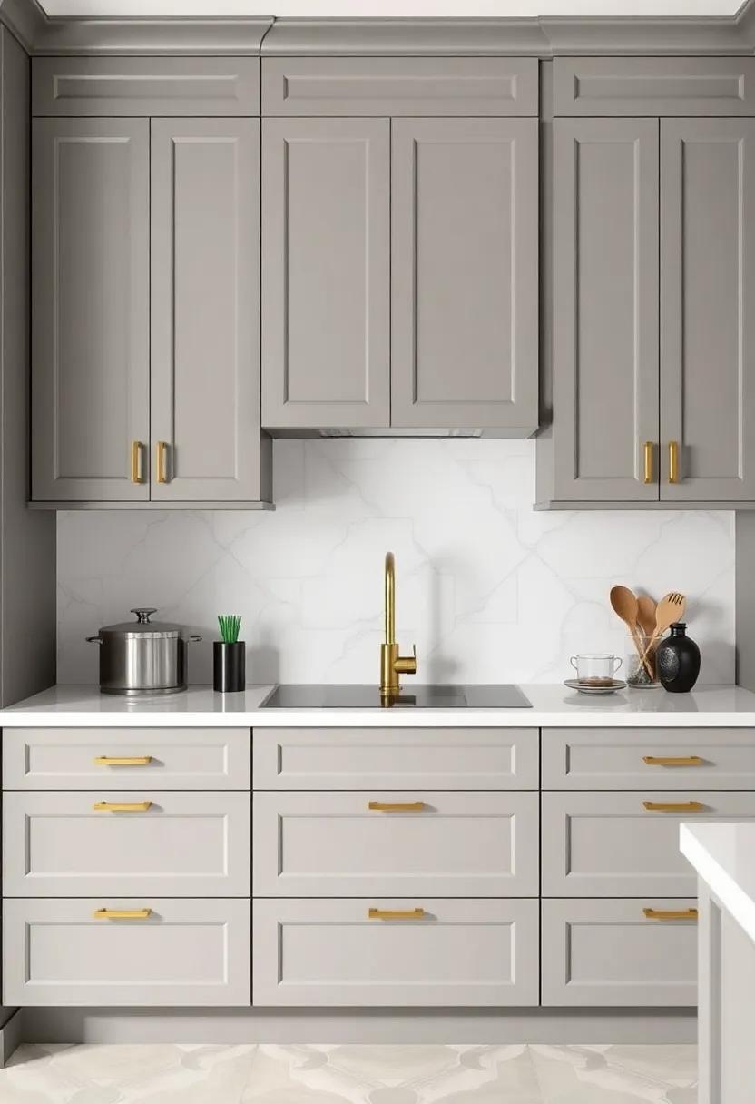 Elevating⁢ Sophistication with Gray Kitchen cabinets and Brass Accents