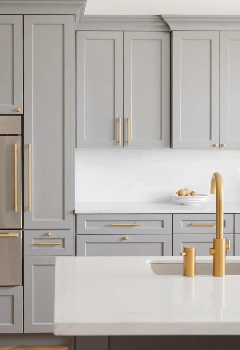 Brass Hardware:​ A Luxurious Complement to Gray cabinets