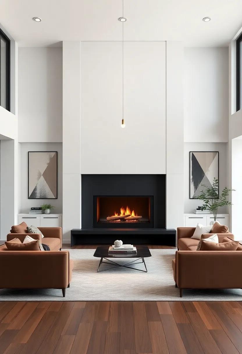 Embracing Elegance: A Tour of a Spacious Luxury Living Room Featuring a Modern Fireplace