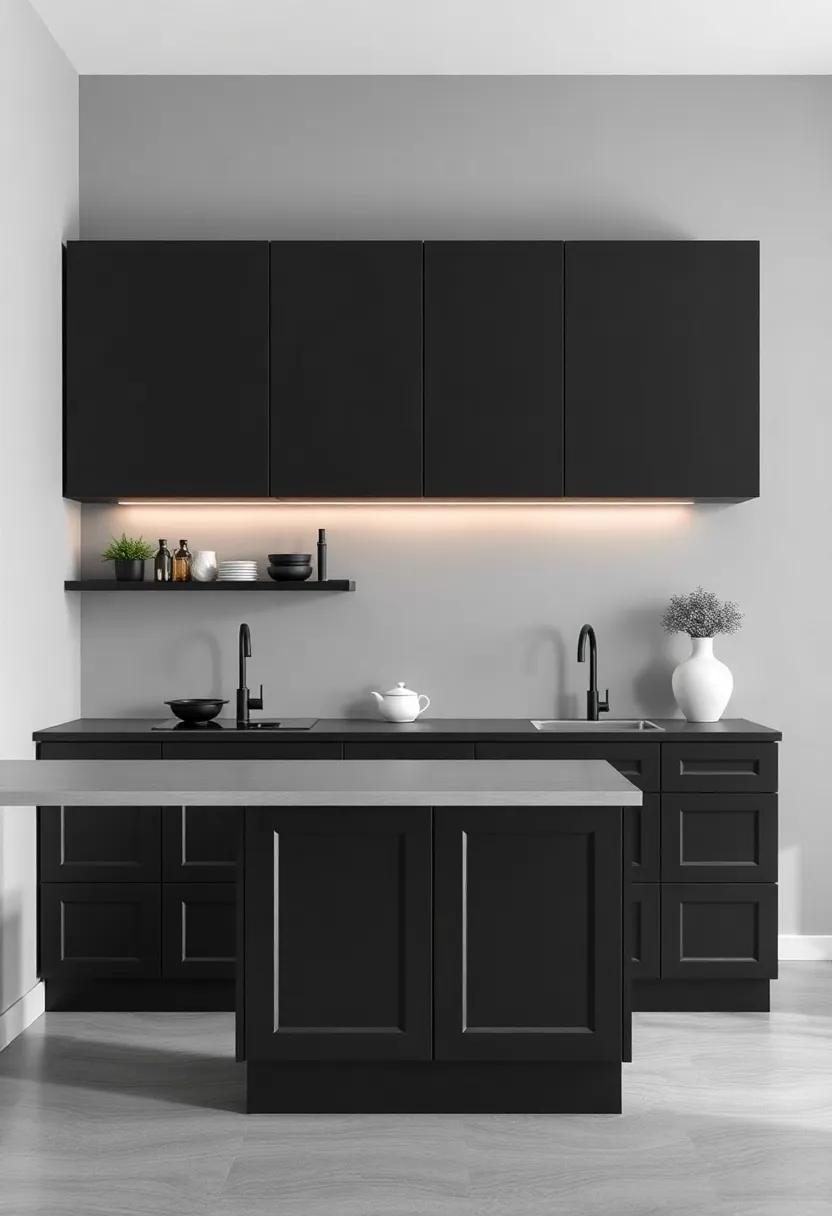 Elegant Allure of Black Cabinets Against Soft Gray Backdrops