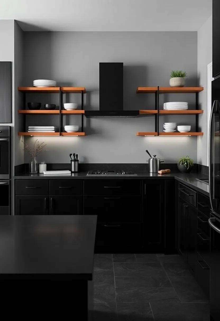 The Power ⁣of Open Shelving in a Black and Gray Kitchen