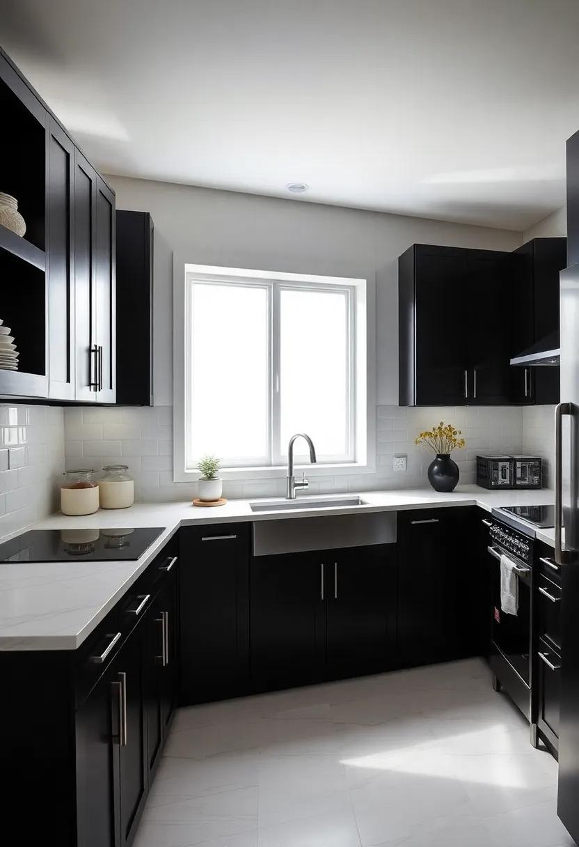 Contrasting countertops That Elevate Black Cabinetry Delights