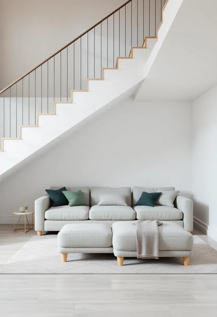 Multifunctional Furniture: Sofa Beds and Ottomans Under stairs