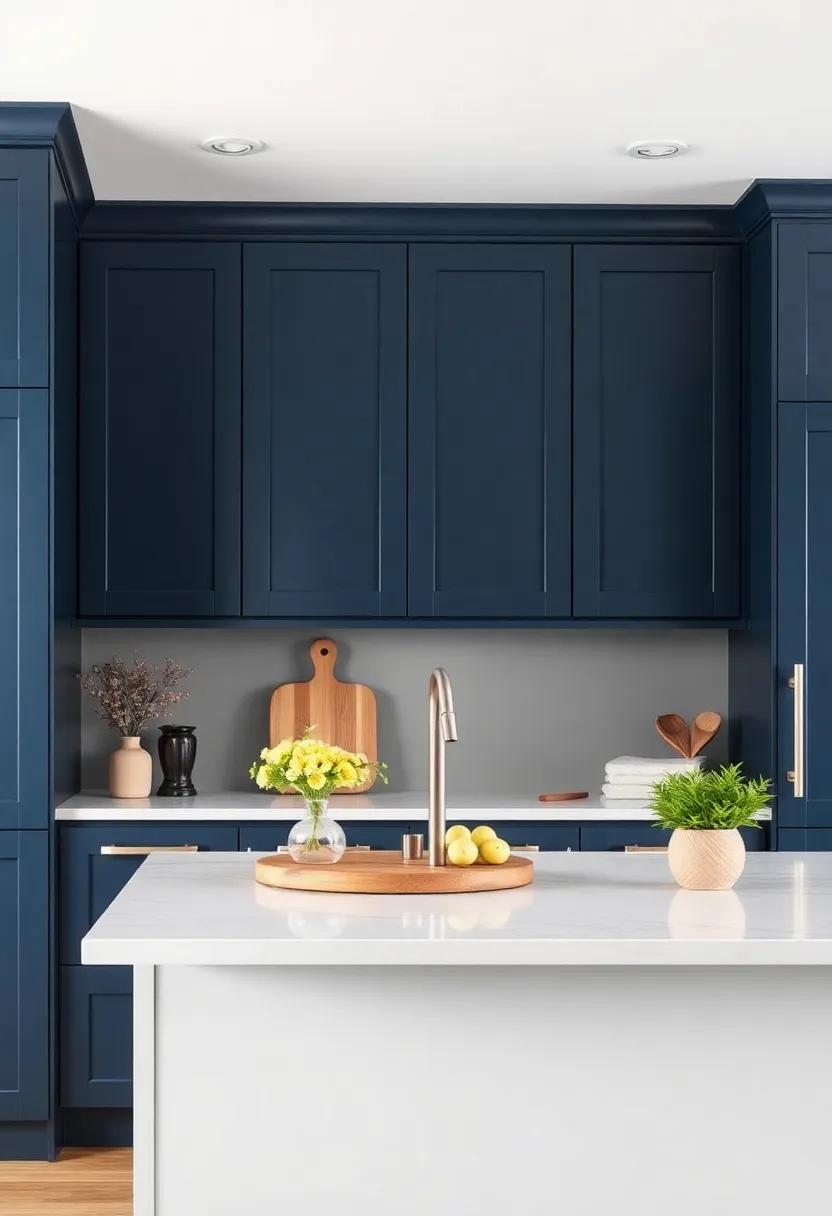 Bringing the Outdoors ⁤In: Navy Blue Cabinets with Natural ⁤Elements