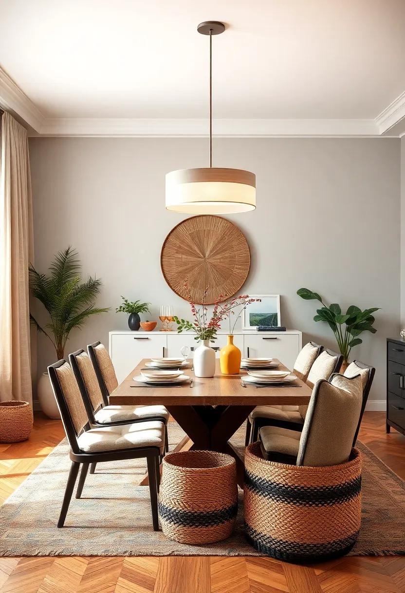 stylish ‌Storage:⁤ Utilize attractive baskets or bins to organize ‍dining room supplies⁣ while adding texture to your décor