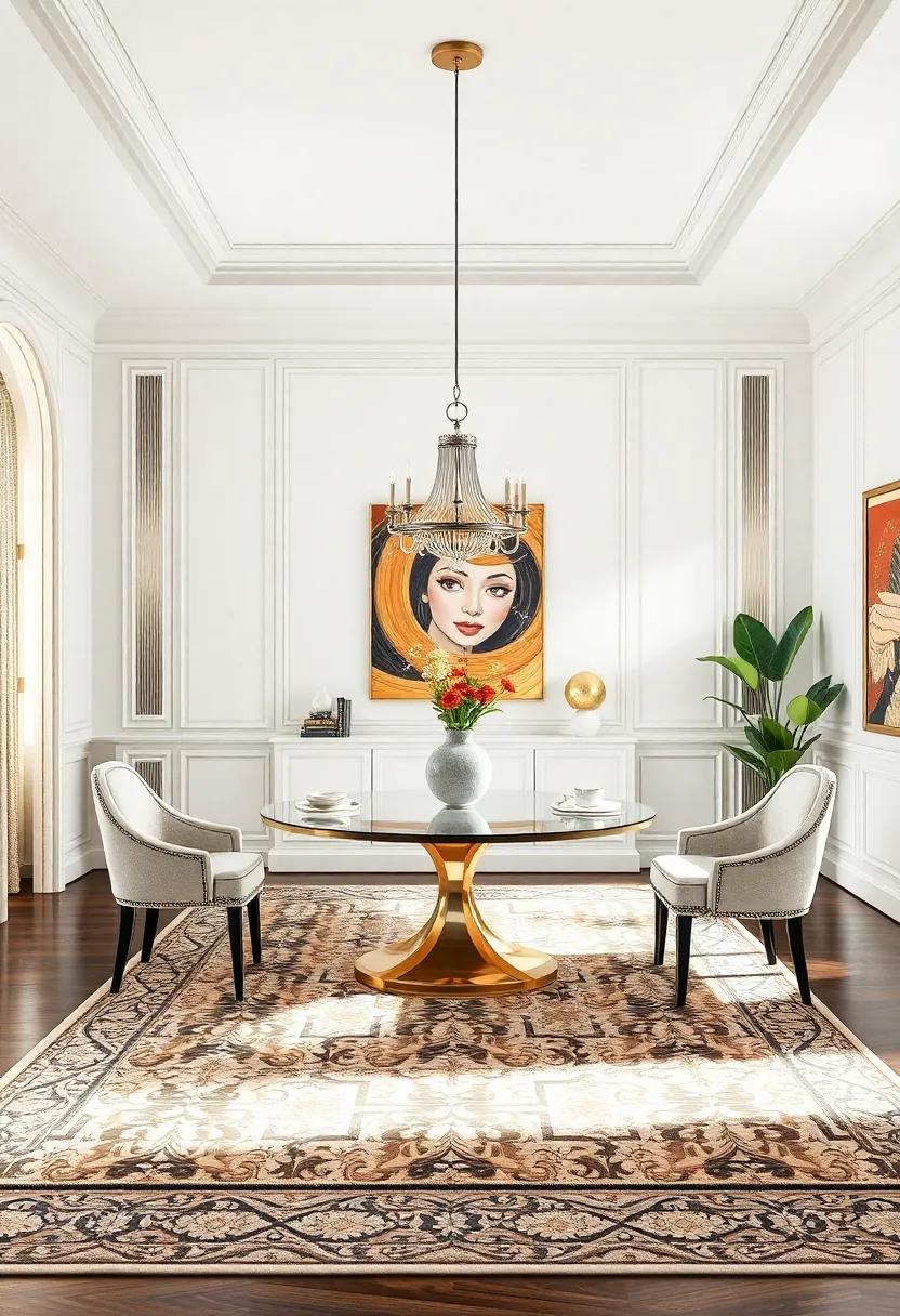 Elegant Rug Designs: Select plush ​area rugs‍ that showcase intricate patterns or bold colors to define your‍ dining space and add a layer of elegance underfoot