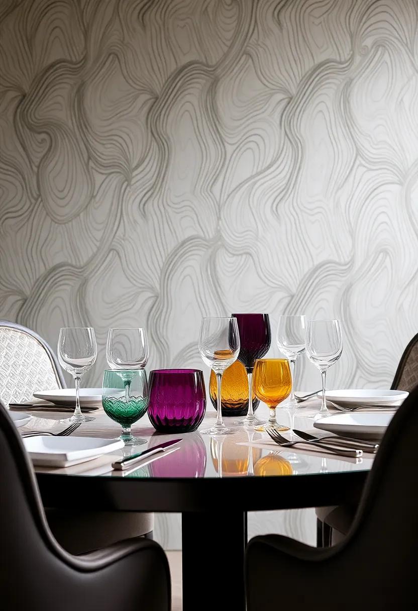 Art Glass Tableware: ​Use artfully designed glassware and ⁤table⁢ settings featuring bold shapes and textures, adding a touch of glamour to your dining experience