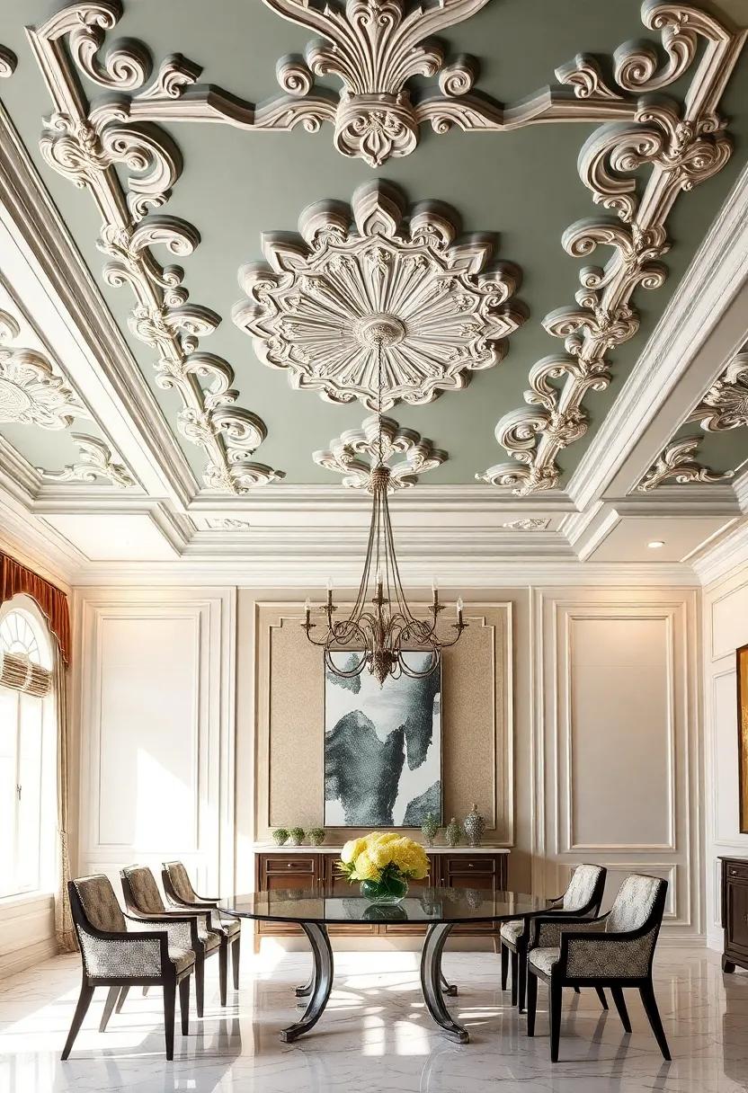 Artistic‍ Ceiling Designs:​ Elevate the dining experience with ornate ceiling designs or decorative plasterwork that serves ⁤as an artistic focal point above the dining table