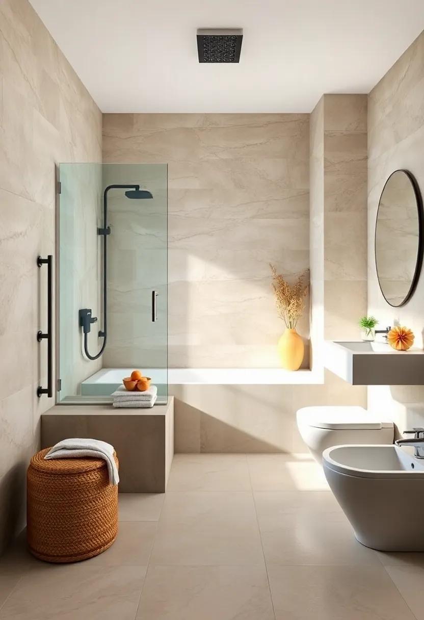 Natural Elements: Wood and Stone Shower Bench Ideas for a‍ Spa-like Feel