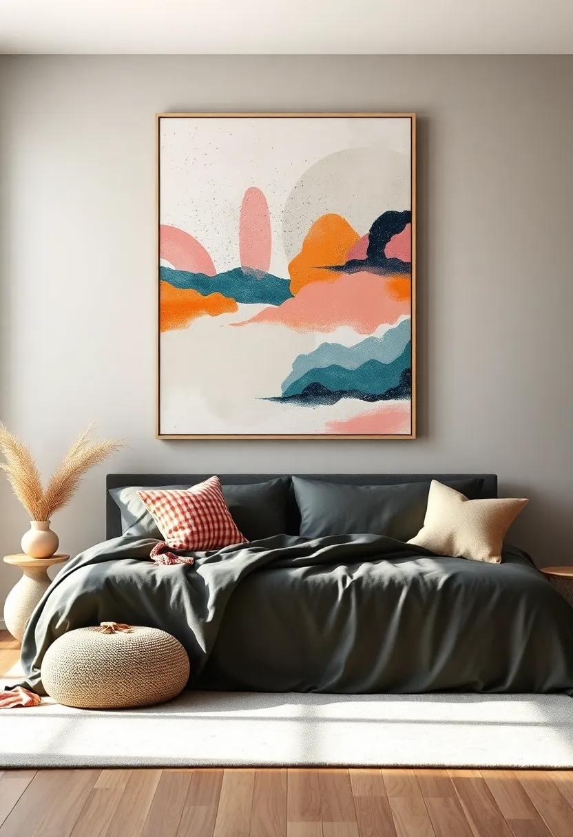 Abstract Art Layers:⁣ Use bold abstract ⁢paintings layered with softer pastels‍ to draw the eye and create a dynamic visual impact