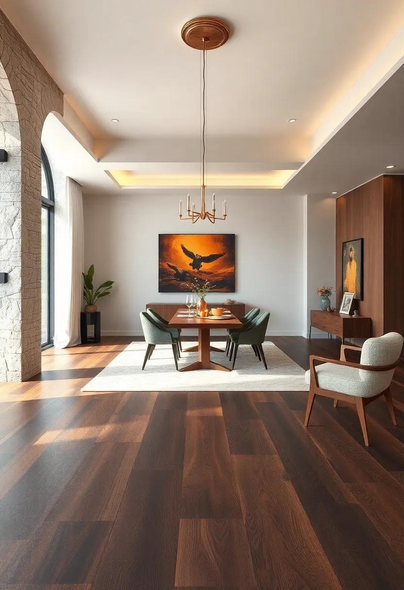 Choose rich, dark wood tones for flooring ​to bring depth and elegance, making a‌ bold design statement