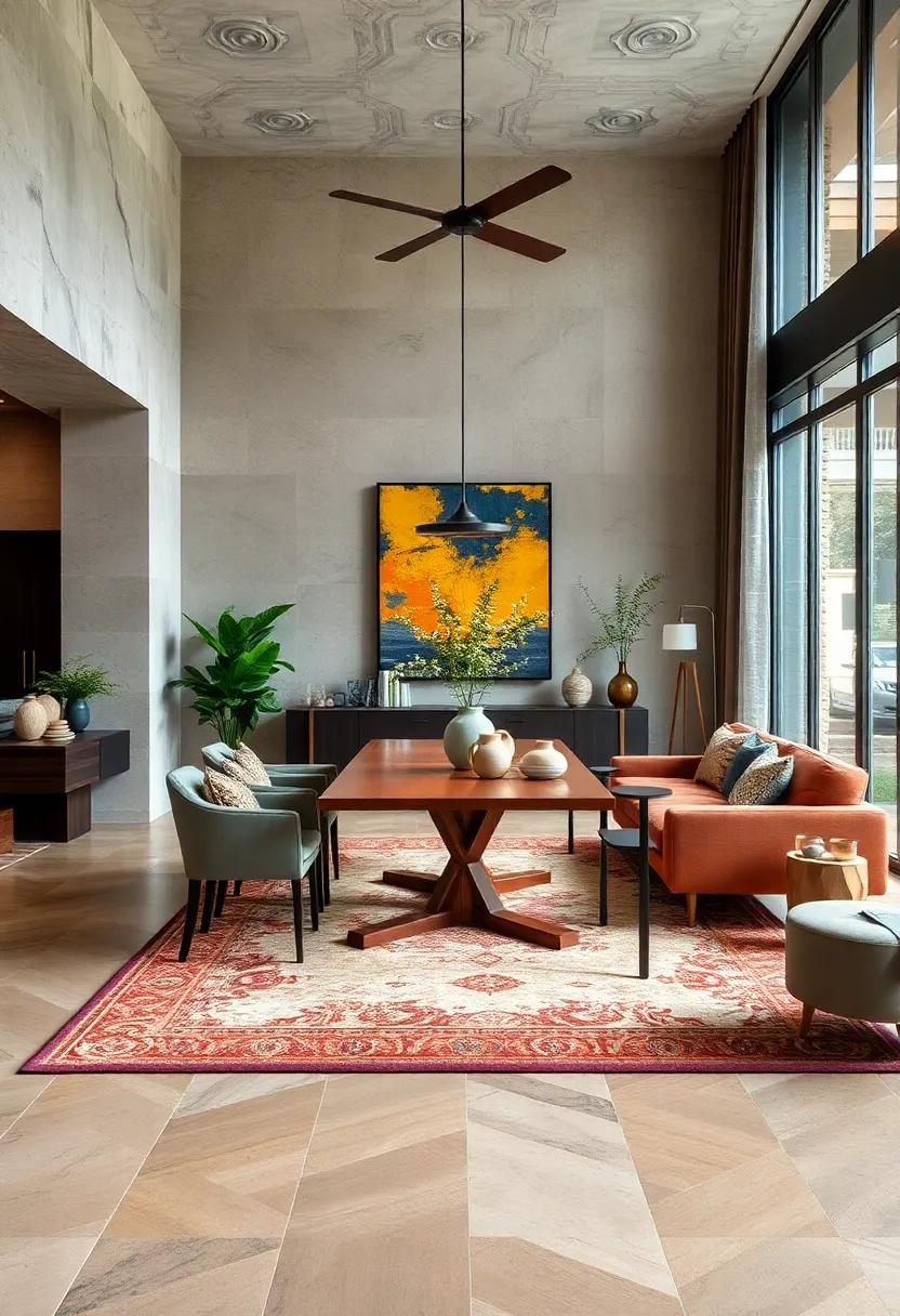 Finish off with bold artwork or natural ⁣elements ​atop​ your rug ⁤to create layered visual interest in the dining⁤ room