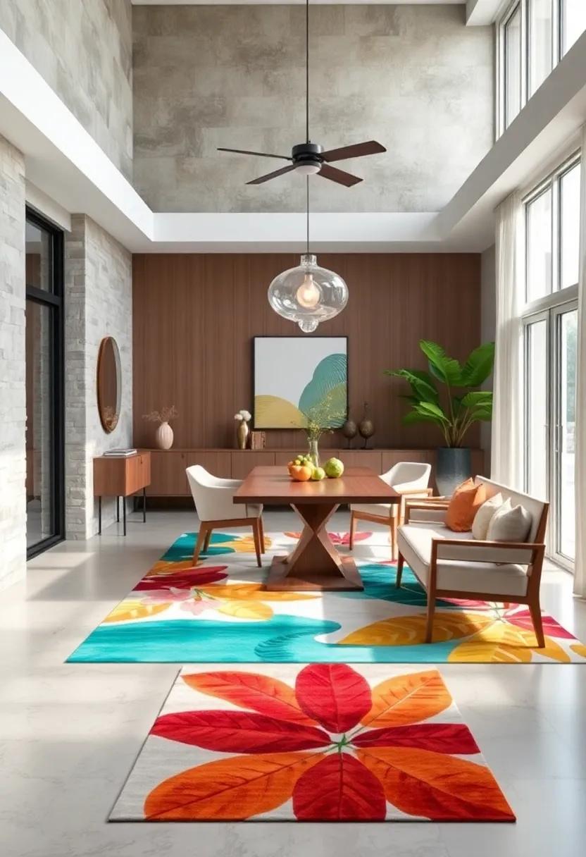 Unleash creativity with tropical-themed ‍rugs that ⁤transport you to‍ a⁤ vacation‍ paradise every ⁢time​ you dine
