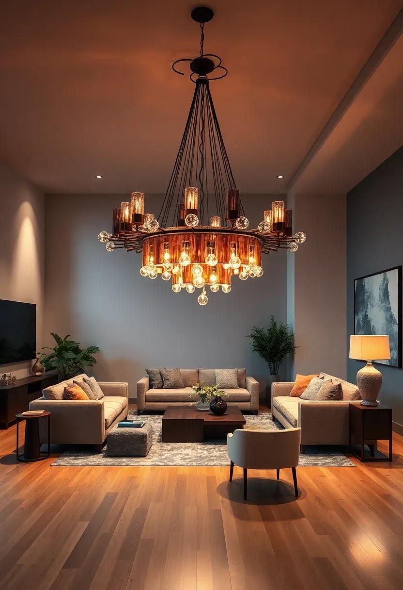 Statement Chandelier – Go bold with​ an oversized chandelier⁢ that combines various materials and styles, making it the‍ pièce de résistance of your eclectic living room
