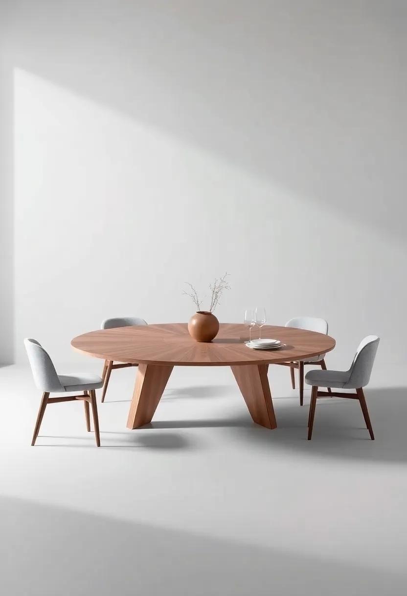 Contemporary Roundaway: A modern round table that expands effortlessly,balancing space-saving design​ with elegance for casual and formal dining alike