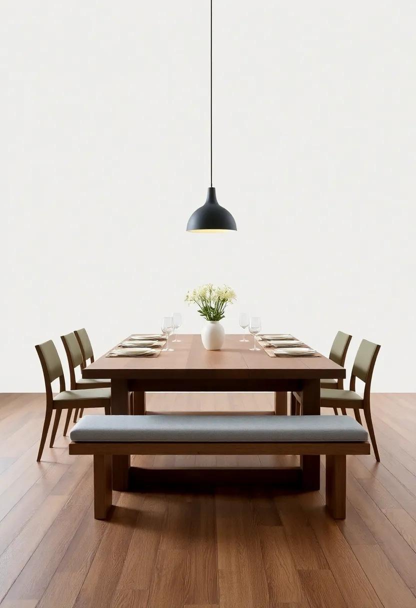 Farmhouse Revival: A classic rectangular table with a bench‍ option, evoking a sense of camaraderie and inviting diners to gather comfortably around the ⁤table