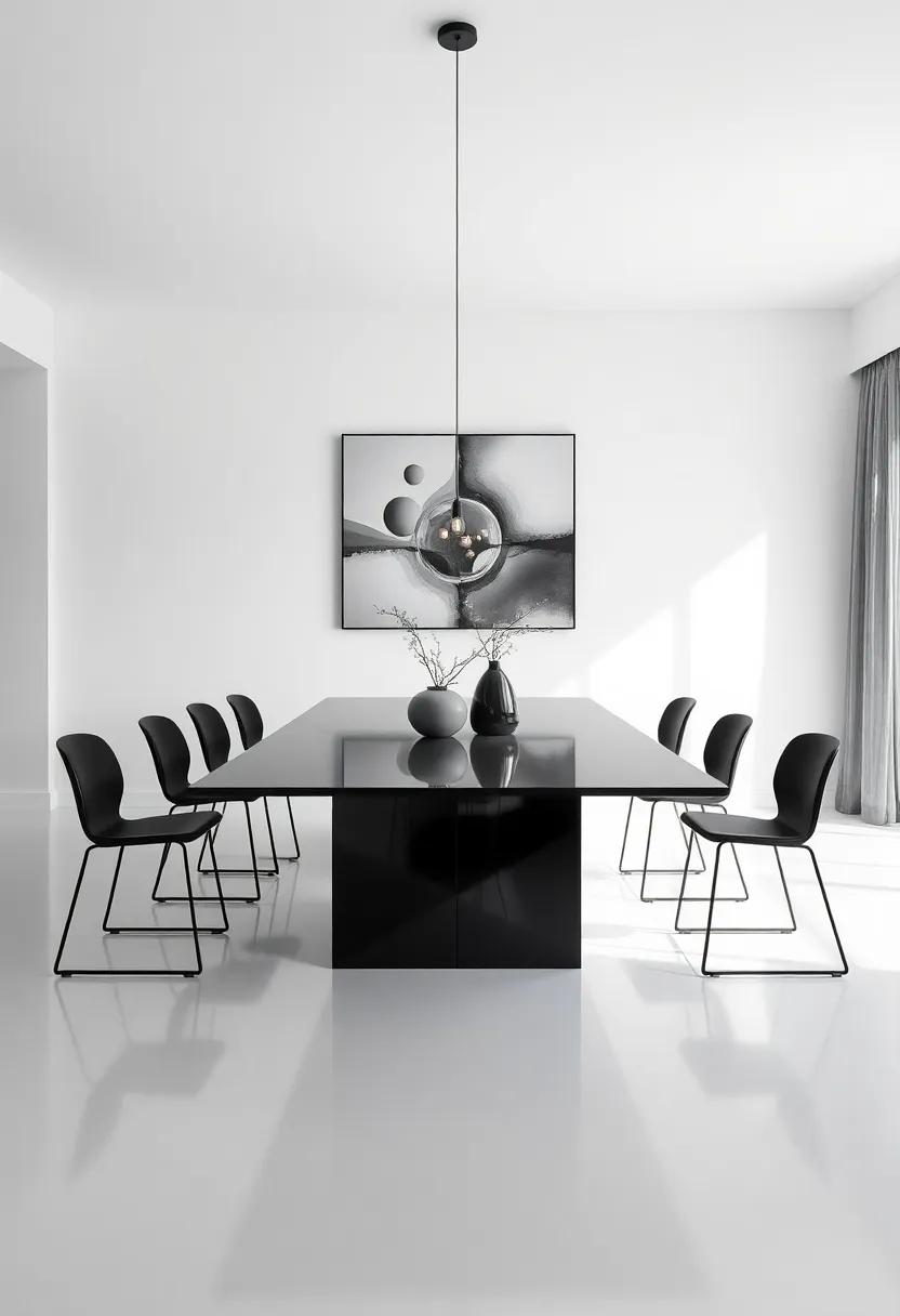 High-Contrast Style: A black and white table‌ that plays with monochrome contrasts, adding drama ⁣and sophistication to modern dining rooms