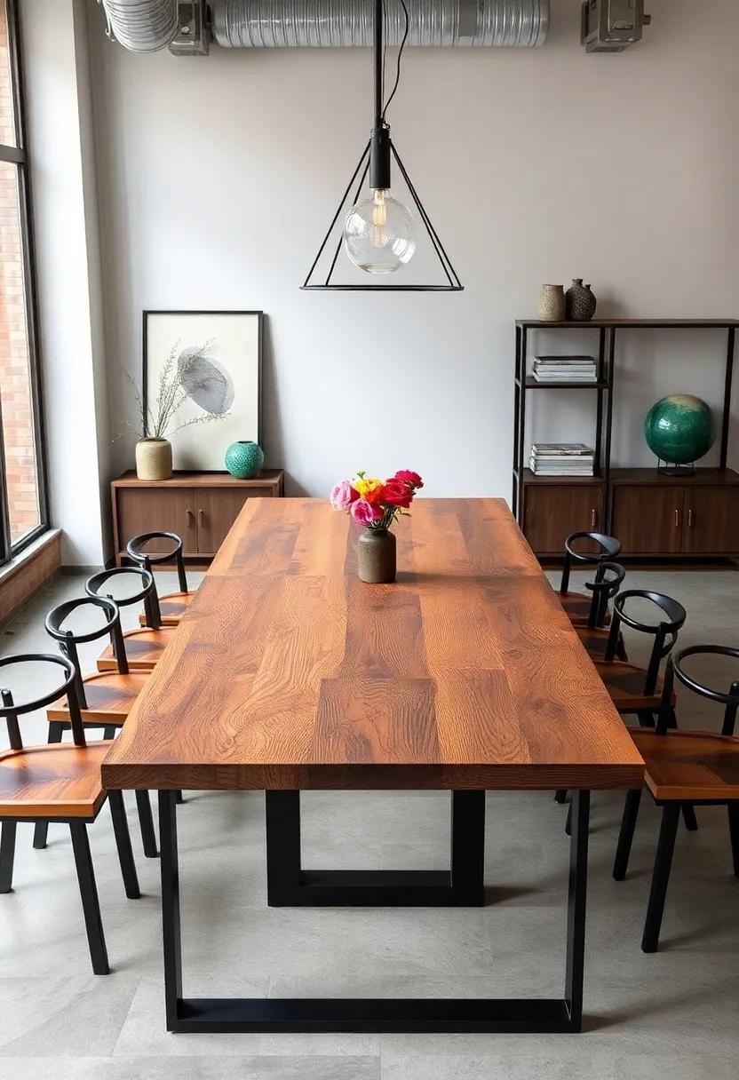 Industrial Chic: A black metal and reclaimed wood table that showcases a bold combination ​of textures, ⁢creating a ⁣striking centerpiece for urban lofts