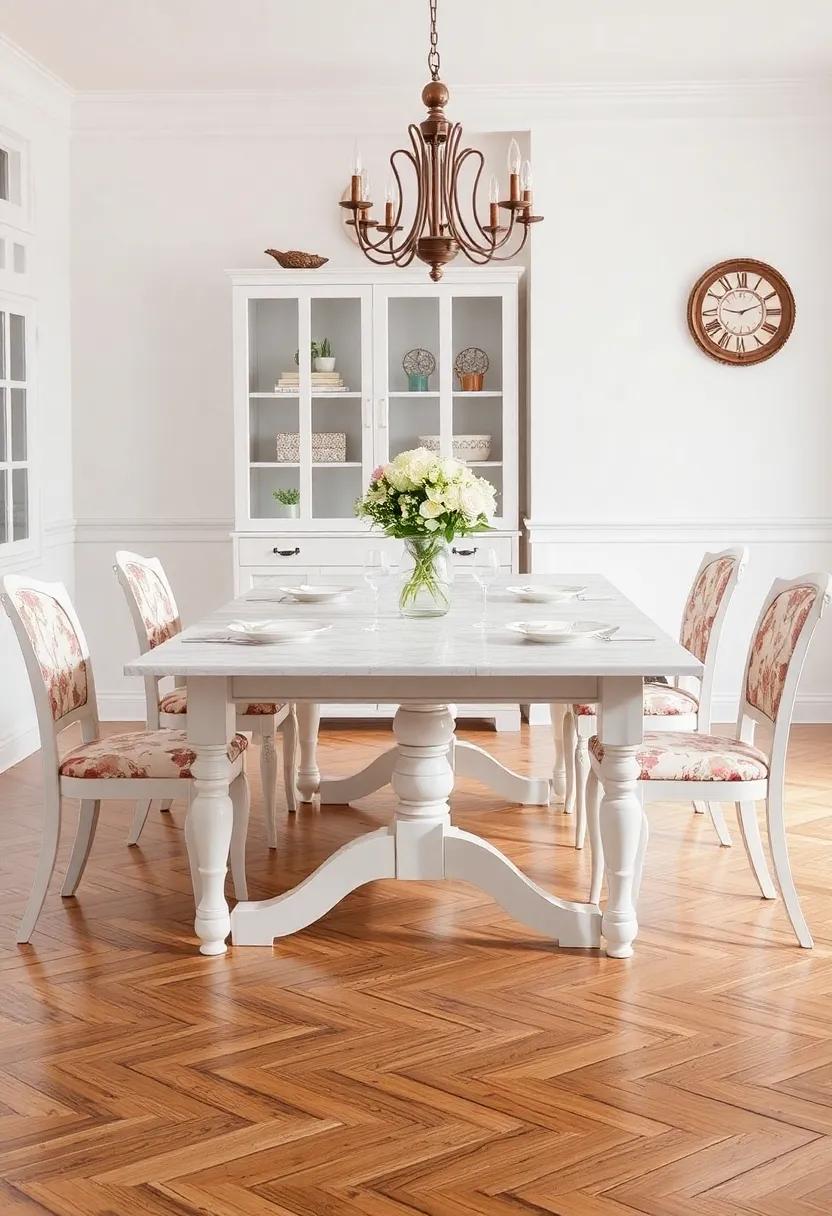 Shabby Chic: A‍ vintage white extendable table decorated with floral patterns,the perfect addition for⁣ those who appreciate eclectic and feminine touches in their decor