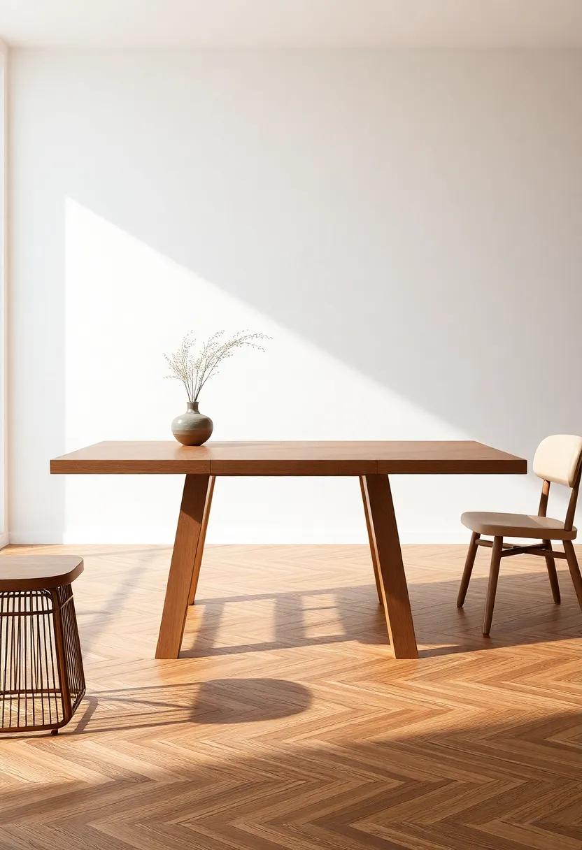 Simple Elegance: A classic wooden table with a simple extension mechanism, emphasizing timeless beauty and practicality that meets everyday needs